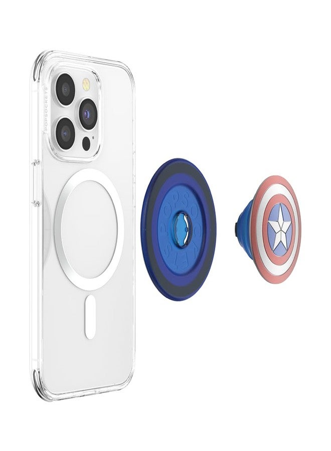 PopSockets Phone Grip for MagSafe with Kickstand, Magnetic Stand, Swappable Top, Secure Hold for iPhone MagSafe Cases, Phone & Tablet Grip, Marvel - Enamel Captain America - Image 4