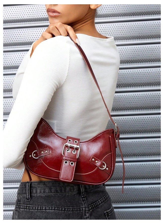 Floerns Women's Shoulder Bag Y2K Punk Clutch Mini Hobo Crossbody Handbag Vegan Leather Underarm Purse - Image 2
