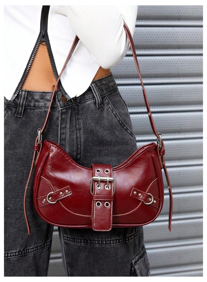 Floerns Women's Shoulder Bag Y2K Punk Clutch Mini Hobo Crossbody Handbag Vegan Leather Underarm Purse - Image 5