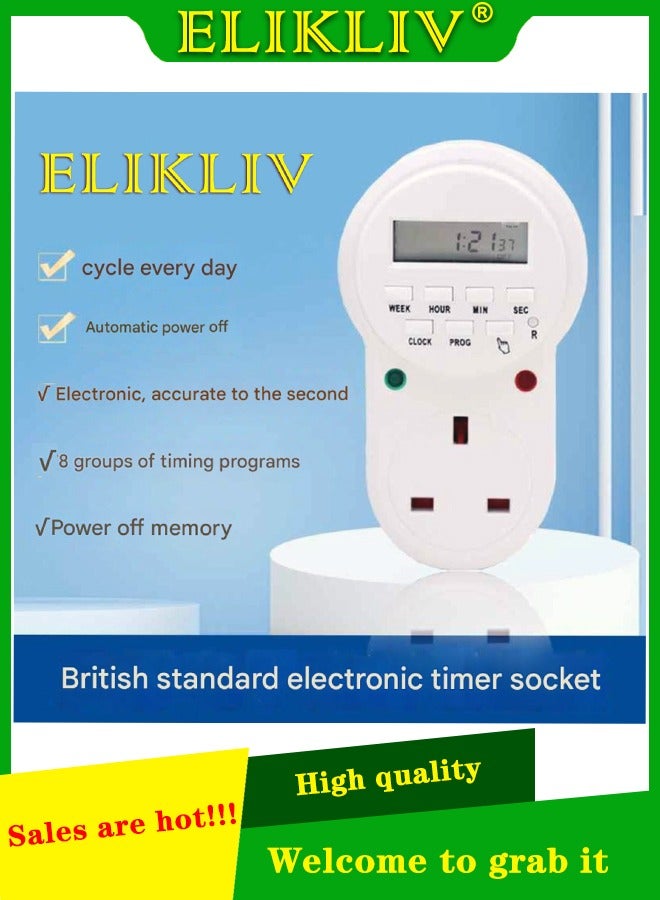 ELIKLIV Electronic Timer Socket ETE-63A Smart Cycle Timer British Standard Household Power Off Timer 220 - 240V - Image 1