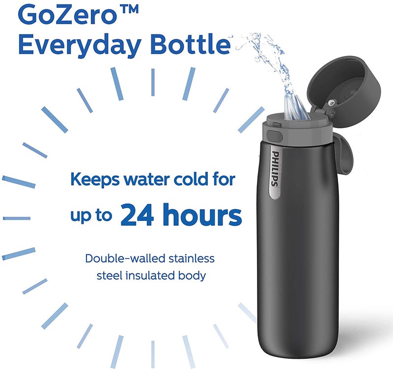PHILIPS Water Bottle with Filter, Filter Water Bottle Stainless Steel with GoZero Everyday BPA-Free Tap Water Filter, Water Filter Bottle Keep Drink Cold 24 Hours, 1 Filter for 40 gal / 2 Months - Image 5