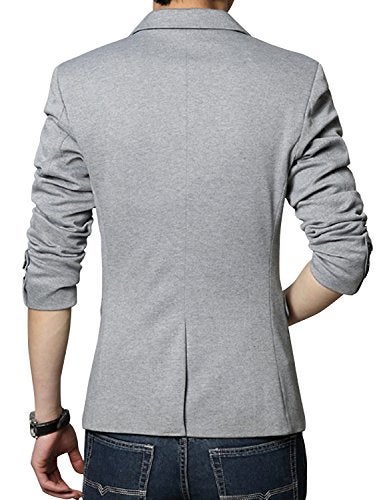 DAVID.ANN Men's Casual Fit One Button Center Vent Blazer Jacket,Grey #3625,Large - Image 3