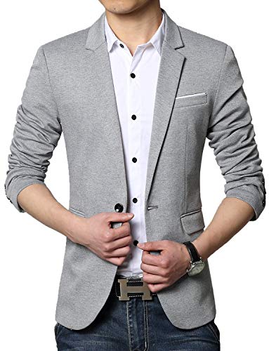 DAVID.ANN Men's Casual Fit One Button Center Vent Blazer Jacket,Grey #3625,Large - Image 1