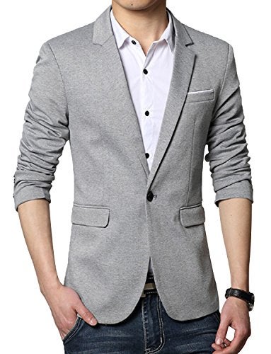 DAVID.ANN Men's Casual Fit One Button Center Vent Blazer Jacket,Grey #3625,Large - Image 2