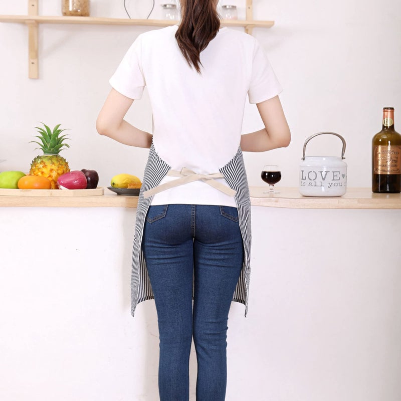 Tosewever 2 Pieces Kitchen Cooking Aprons  Cotton Polyester Blend Adjustable Bib Aprons With 2 Pockets For Women Men Chef Chef (Navy/Black Stripes  2) - Image 5