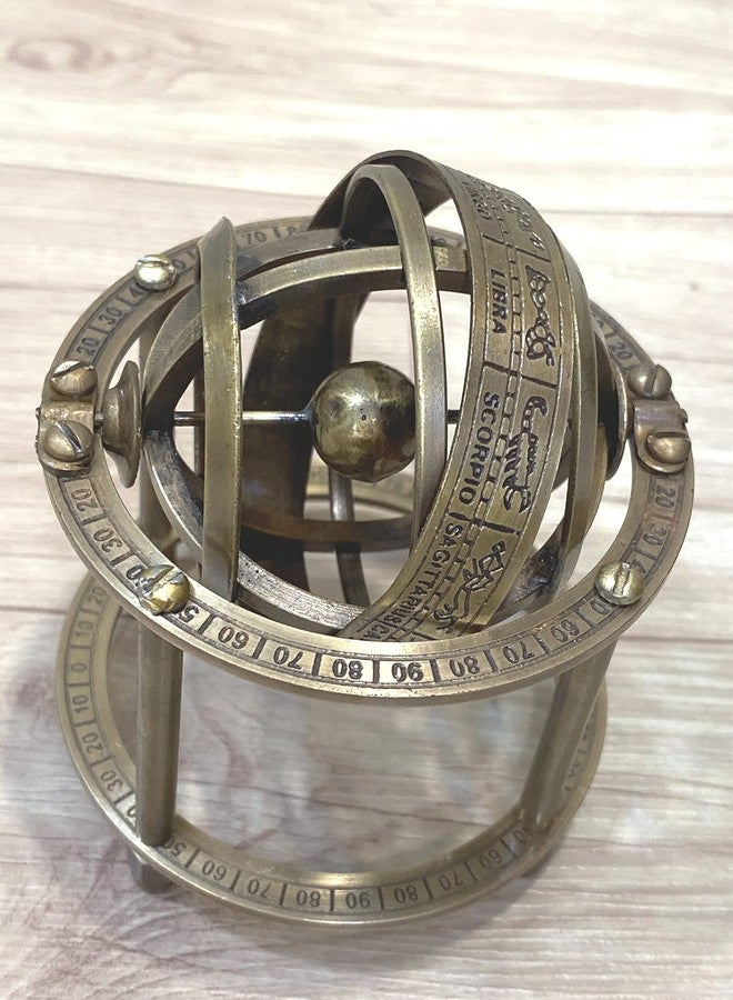 AnNafi® Zodiac Armillary Brass Sphere Globe Display 8" Wooden Base | Antique Vintage Earth Steampunk Pirate's Antique Ship Decor Showpiece Collectible for Office & Home | Metal Display Piece (Mini) - Image 5