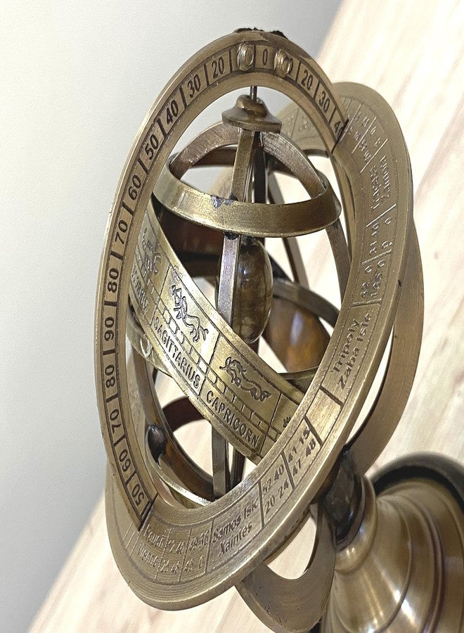 AnNafi® Zodiac Armillary Brass Sphere Globe Display 8" Wooden Base | Antique Vintage Earth Steampunk Pirate's Antique Ship Decor Showpiece Collectible for Office & Home | Metal Display Piece (Mini) - Image 3