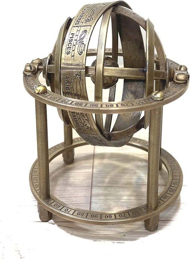 AnNafi® Zodiac Armillary Brass Sphere Globe Display 8" Wooden Base | Antique Vintage Earth Steampunk Pirate's Antique Ship Decor Showpiece Collectible for Office & Home | Metal Display Piece (Mini) - Image 1