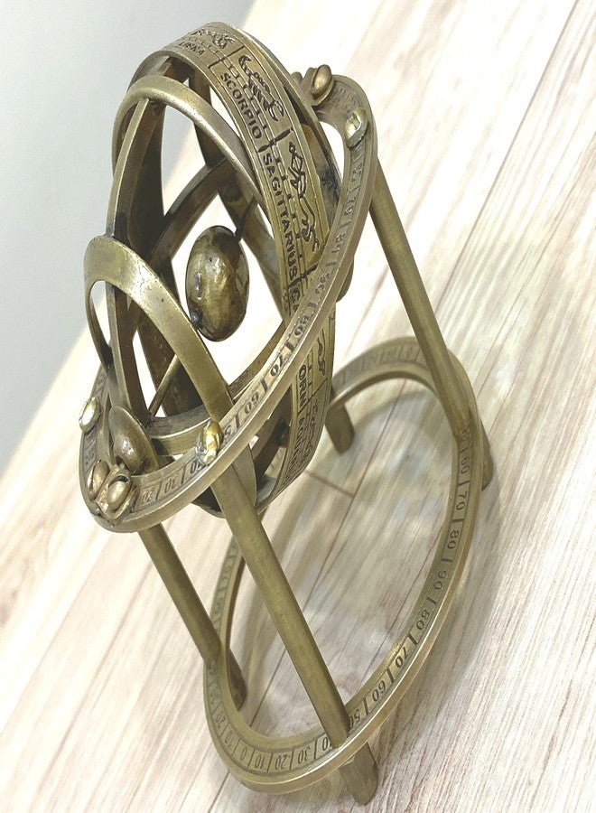 AnNafi® Zodiac Armillary Brass Sphere Globe Display 8" Wooden Base | Antique Vintage Earth Steampunk Pirate's Antique Ship Decor Showpiece Collectible for Office & Home | Metal Display Piece (Mini) - Image 2
