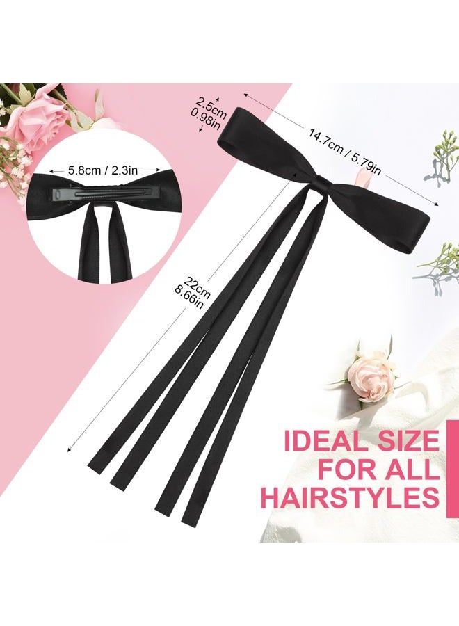 EWAGOA 8 PCS Silky Satin Hair Bows with Tassel for Women Grils, Tassel Ribbon Bowknot Hair Clips for Ponytail Holder. Pink, Red Hair Bow and Black, White Barrettes Claw Bow - Image 2