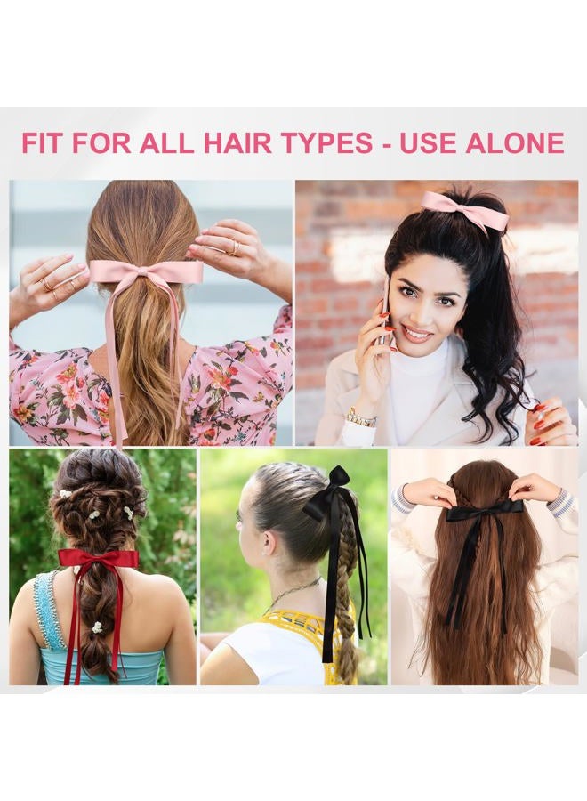 EWAGOA 8 PCS Silky Satin Hair Bows with Tassel for Women Grils, Tassel Ribbon Bowknot Hair Clips for Ponytail Holder. Pink, Red Hair Bow and Black, White Barrettes Claw Bow - Image 5
