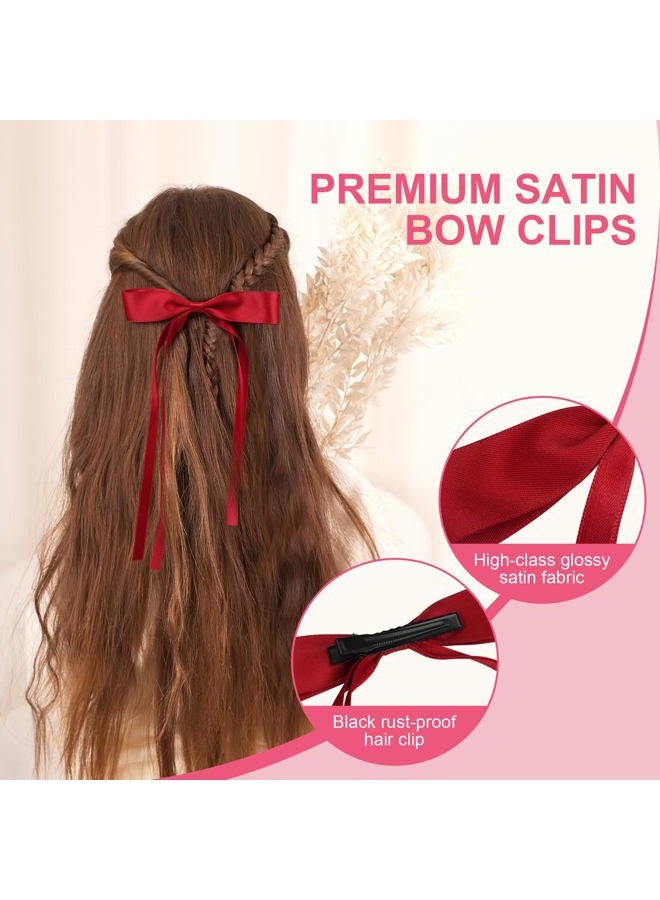 EWAGOA 8 PCS Silky Satin Hair Bows with Tassel for Women Grils, Tassel Ribbon Bowknot Hair Clips for Ponytail Holder. Pink, Red Hair Bow and Black, White Barrettes Claw Bow - Image 3