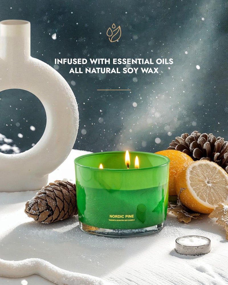 96NORTH Luxury Pine Soy Candle | Large 3 Wick Jar Candle | Up to 40 Hours Burning Time | 100% Natural Soy Wax | Relaxing Aromatherapy Aesthetic Candle - Image 2