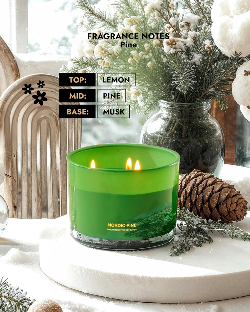 96NORTH Luxury Pine Soy Candle | Large 3 Wick Jar Candle | Up to 40 Hours Burning Time | 100% Natural Soy Wax | Relaxing Aromatherapy Aesthetic Candle - Image 4