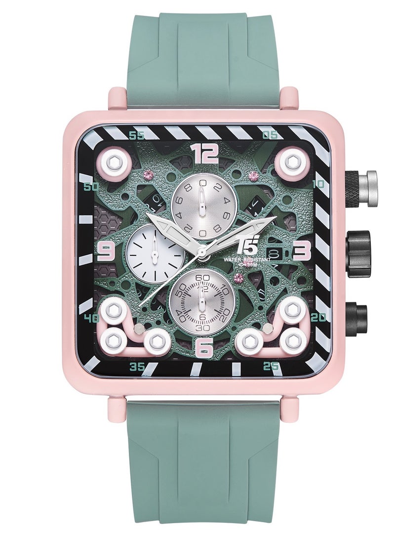 T5 Men's Chronograph Square Dial Silicone Strap Watch - Image 1