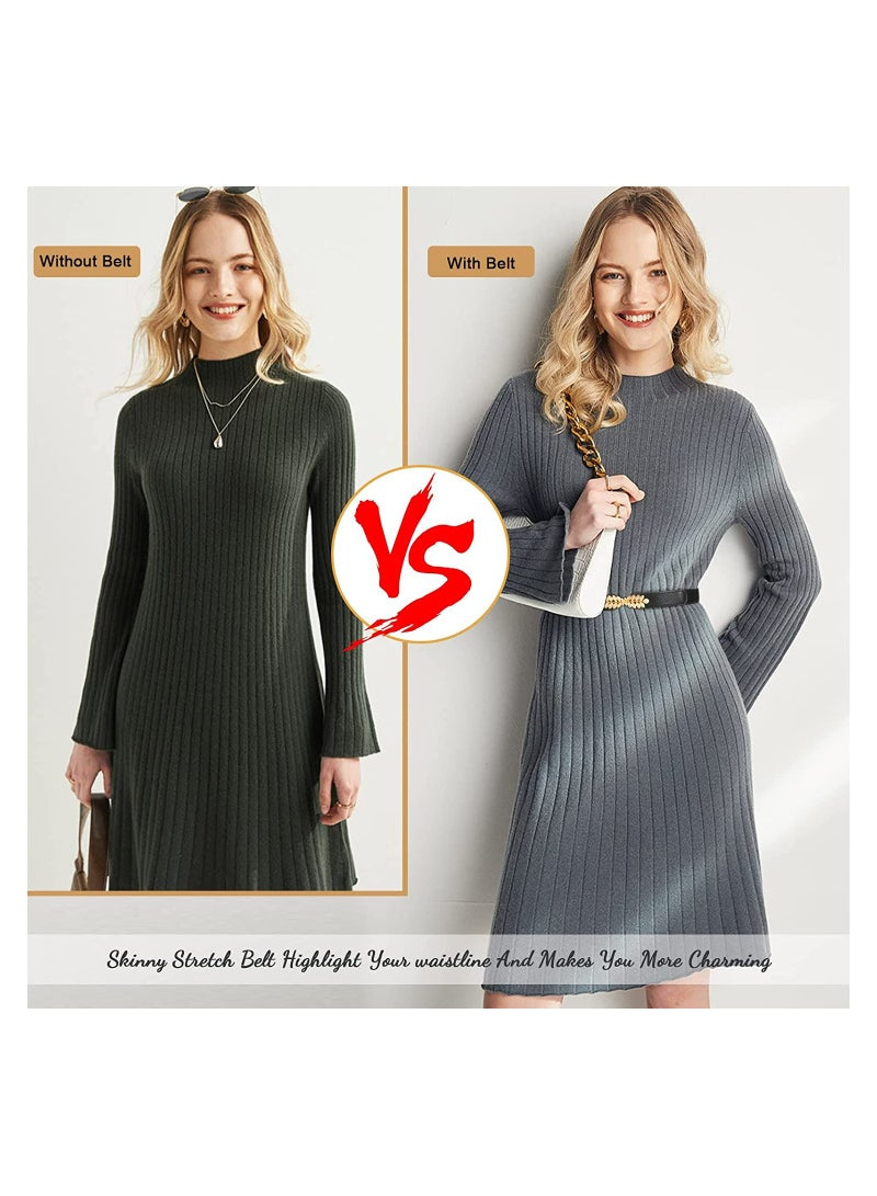 Women's 2-Pack Stretch Retro Skinny Belts, Versatile Thin Waist Belts for Dresses, Jeans, and Shorts, Perfect for Wedding and Casual Outfits - Image 3