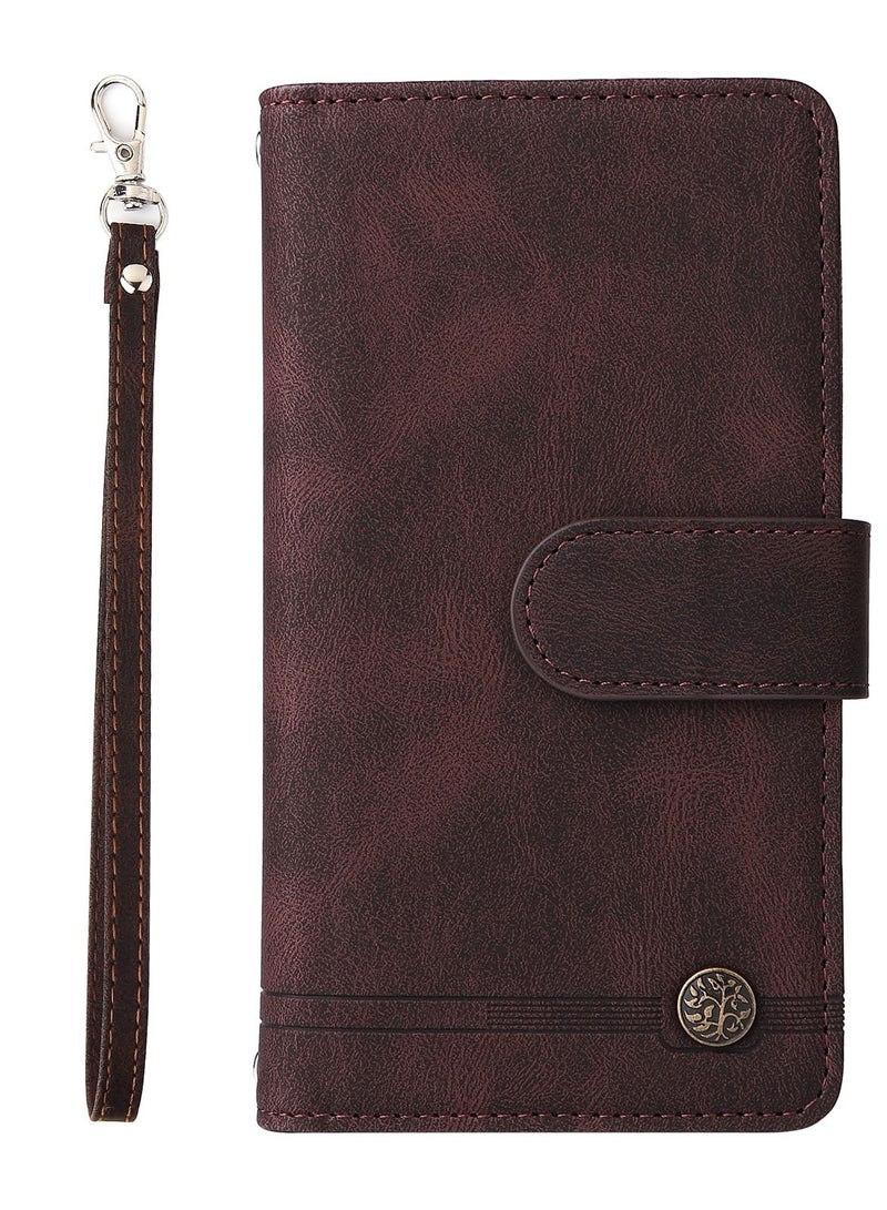 Suteni Crossbody Strap Flip Cover Card Slots Leather Phone Case for Samsung - Image 1