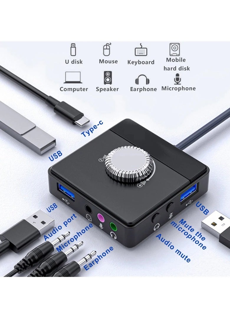 فيرسي بطاقة صوت خارجية USB 3 منافذ إلى مقبس 3.5 ملم مع إمكانية تعديل مستوى الصوت بدون سائق وبطاقة صوت ستيريو خارجية الوصف  - Image 2