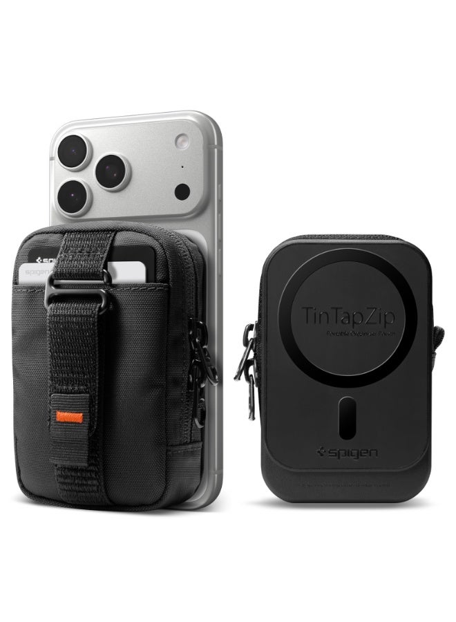 Spigen TinTap Zip (MagFit) Magnetic Pouch Organizer EDC Wallet Accessory SSD Storage Card Holder Belt Backpack Clip PixelSnap & MagSafe for iPhone 17/16/15/14/13/12 Pixel 10 Galaxy & more - Black - Image 1