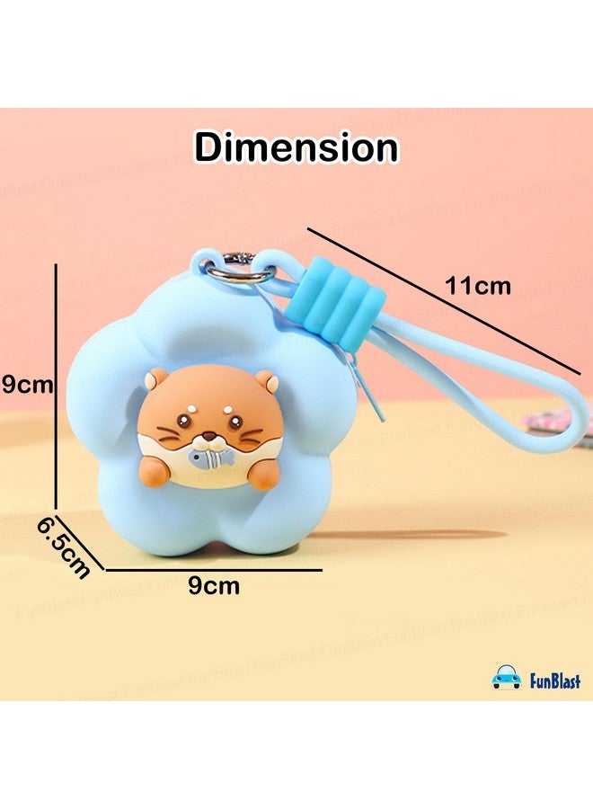 FunBlast Soft Silicone Coin Pouch - Cute Animal Design Mini Purse with Strap, Multipurpose Silicone Pouch, Small Zipper Wallet for Kids & Girls, Kawaii Coin Bag - 9 X 9 X 6.5 cm (Blue) - Image 2