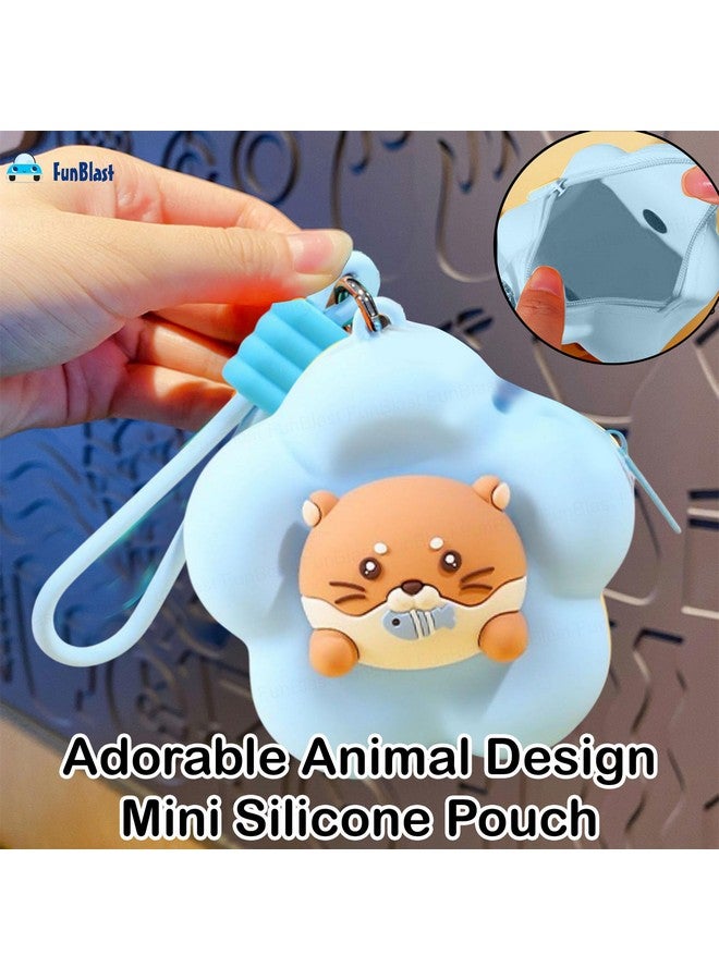 FunBlast Soft Silicone Coin Pouch - Cute Animal Design Mini Purse with Strap, Multipurpose Silicone Pouch, Small Zipper Wallet for Kids & Girls, Kawaii Coin Bag - 9 X 9 X 6.5 cm (Blue) - Image 4