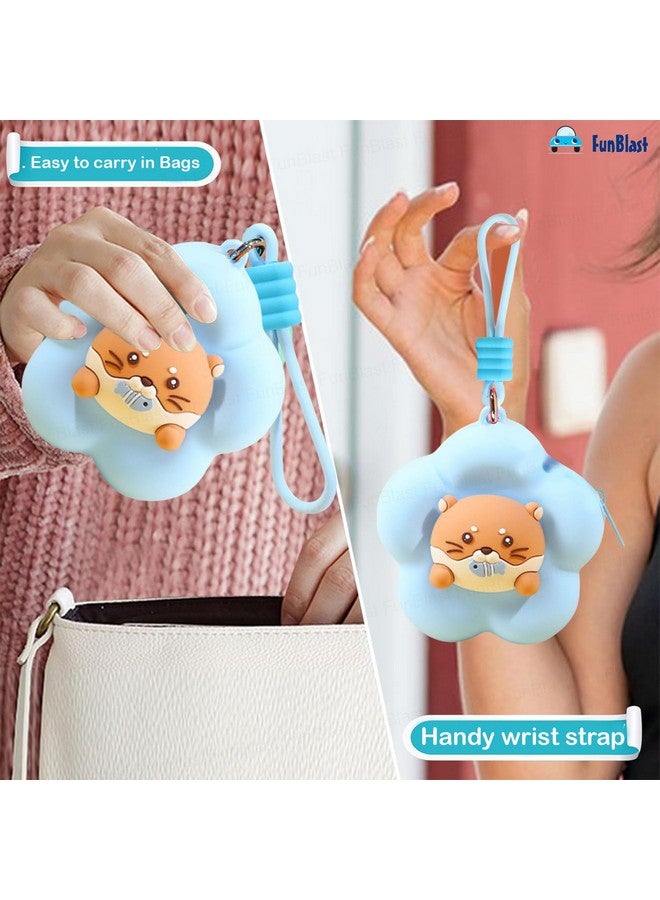FunBlast Soft Silicone Coin Pouch - Cute Animal Design Mini Purse with Strap, Multipurpose Silicone Pouch, Small Zipper Wallet for Kids & Girls, Kawaii Coin Bag - 9 X 9 X 6.5 cm (Blue) - Image 3
