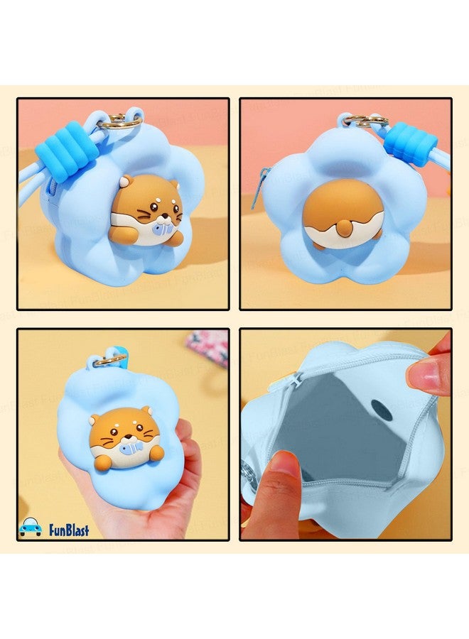 FunBlast Soft Silicone Coin Pouch - Cute Animal Design Mini Purse with Strap, Multipurpose Silicone Pouch, Small Zipper Wallet for Kids & Girls, Kawaii Coin Bag - 9 X 9 X 6.5 cm (Blue) - Image 5