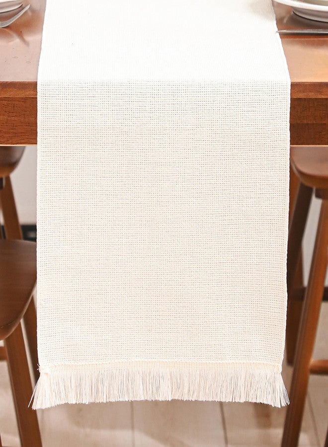 Tosleo Beige Table Runner 12×120 Inches Long with Fringe Boho Table Runners Farmhouse Rustic Table Runner Kitchen Table Decoration for Dining Wedding Party Spring Summer Decor - Image 1