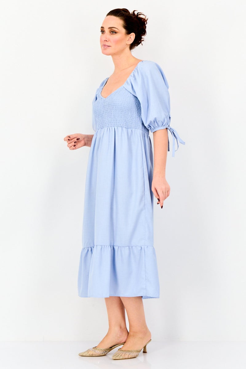 BRAVE SOUL Women Shirred A-Line Dress, Light Blue - Image 2