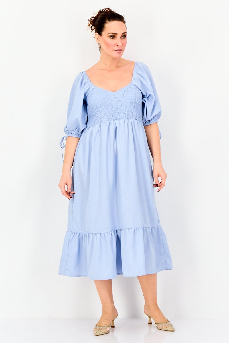 BRAVE SOUL Women Shirred A-Line Dress, Light Blue - Image 1