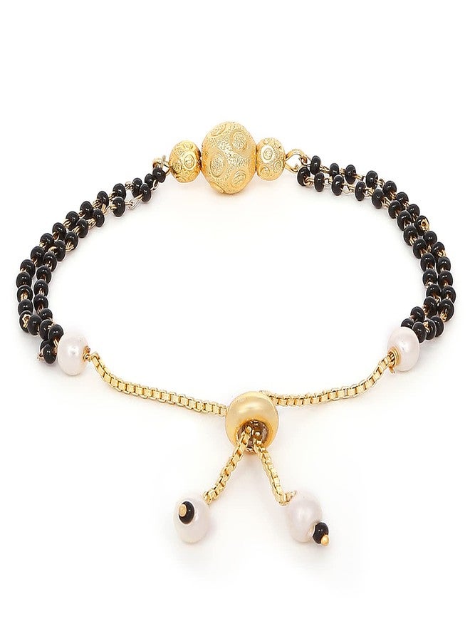 Mahi Dual Chain Round Balls Mangalsutra Bracelet with Beads for Women (BR1100807G) - Image 3
