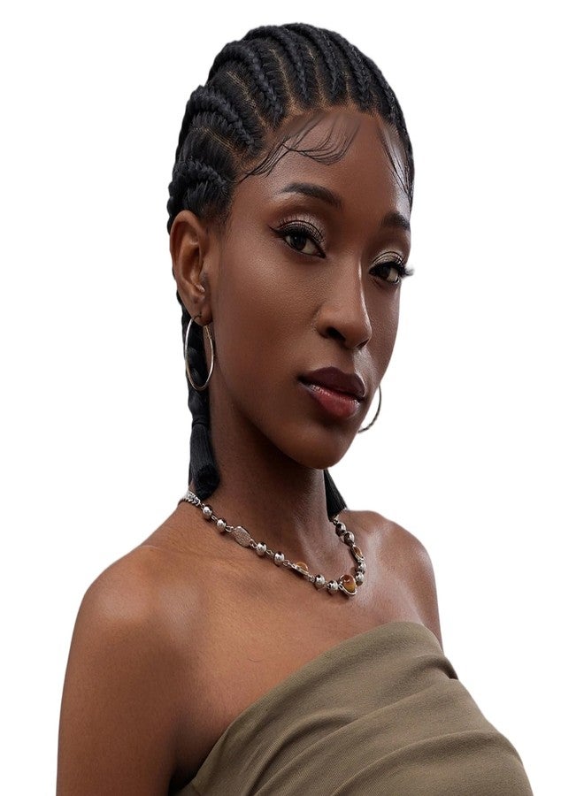 Hdlsina Pre Looped Passion Yanky Twist Crochet Braids Curly Human Hair, 16in Full Lace Front Short Cornrow Braided Wigs for Black Women (Black)(Black) - Image 1