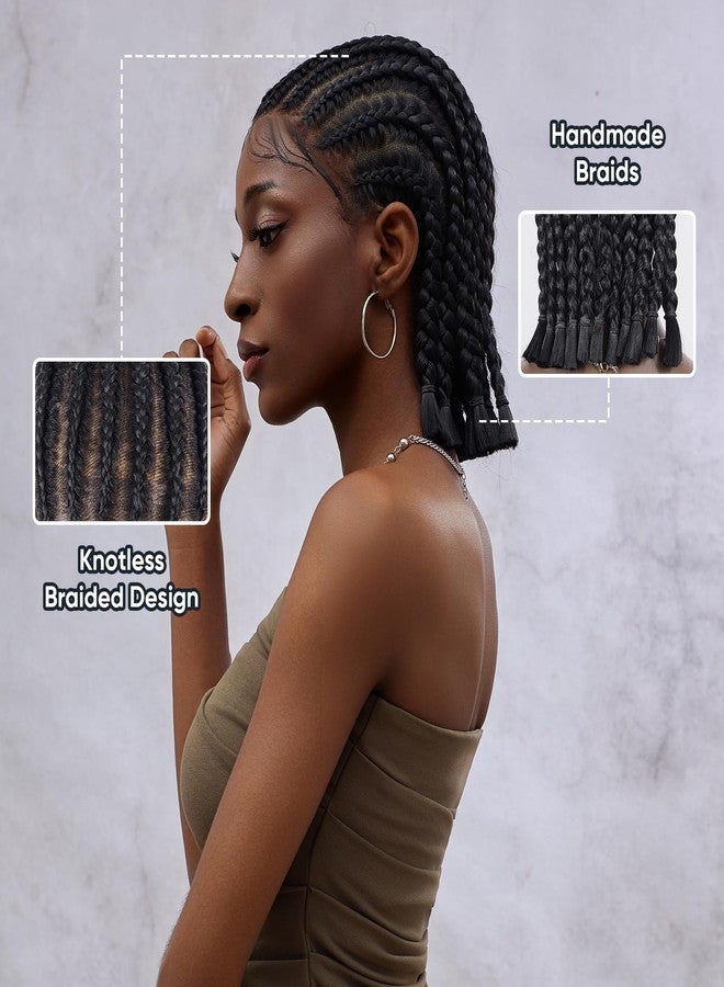 Hdlsina Pre Looped Passion Yanky Twist Crochet Braids Curly Human Hair, 16in Full Lace Front Short Cornrow Braided Wigs for Black Women (Black)(Black) - Image 3
