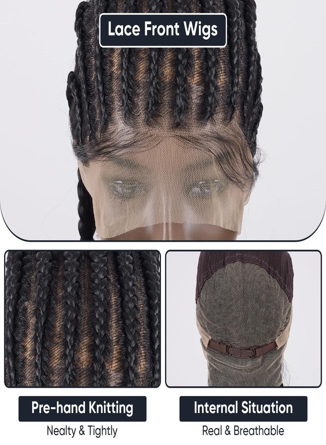 Hdlsina Pre Looped Passion Yanky Twist Crochet Braids Curly Human Hair, 16in Full Lace Front Short Cornrow Braided Wigs for Black Women (Black)(Black) - Image 4