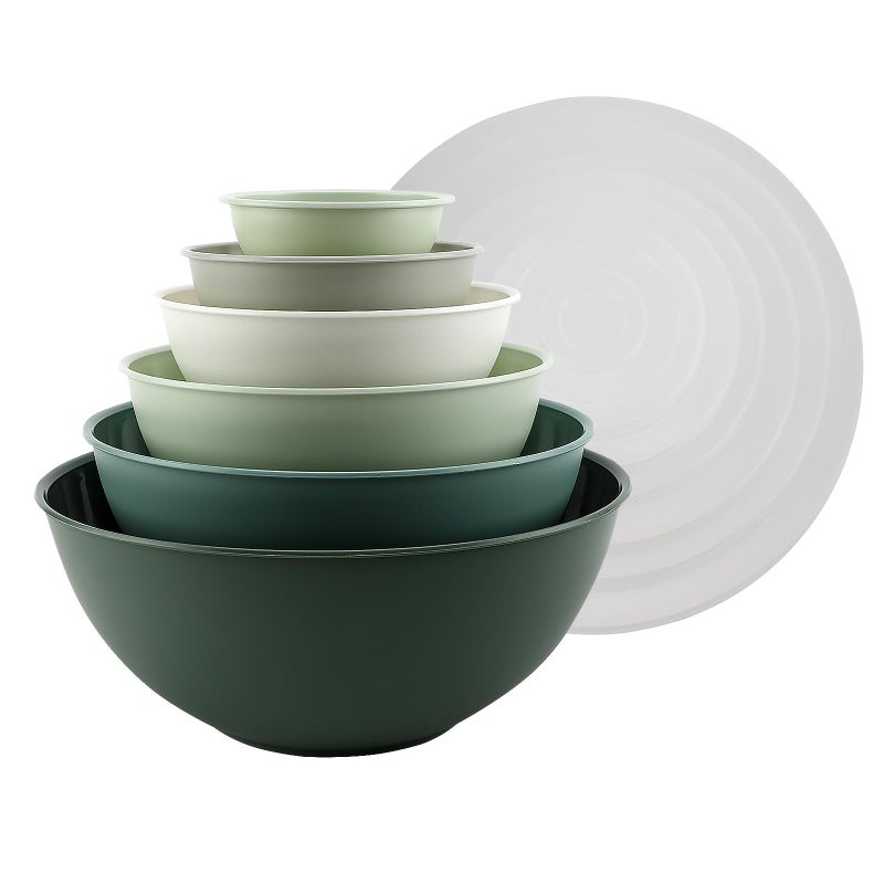 أوعية خلط ملونة مع أغطية مجموعة 12 قطعة من الأوعية البلاستيكية المتداخلة تتضمن 6 أوعية تحضير و6 أغطية آمنة للاستخدام في الميكروويف باللون الساج