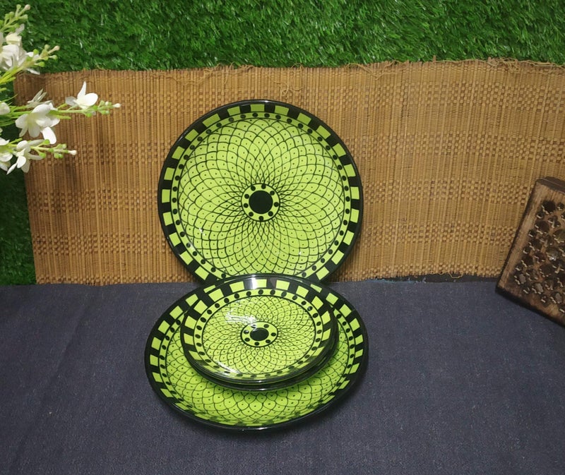 Caffeine Ceramic Handmade Green Flora Combo Dinner Set (5 pcs.) - Image 2