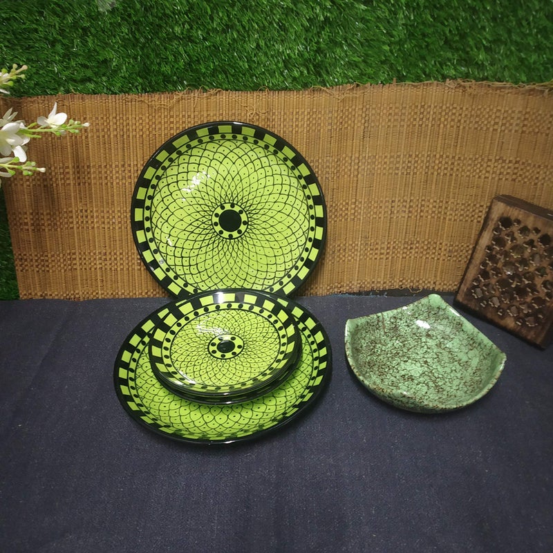Caffeine Ceramic Handmade Green Flora Combo Dinner Set (5 pcs.) - Image 1