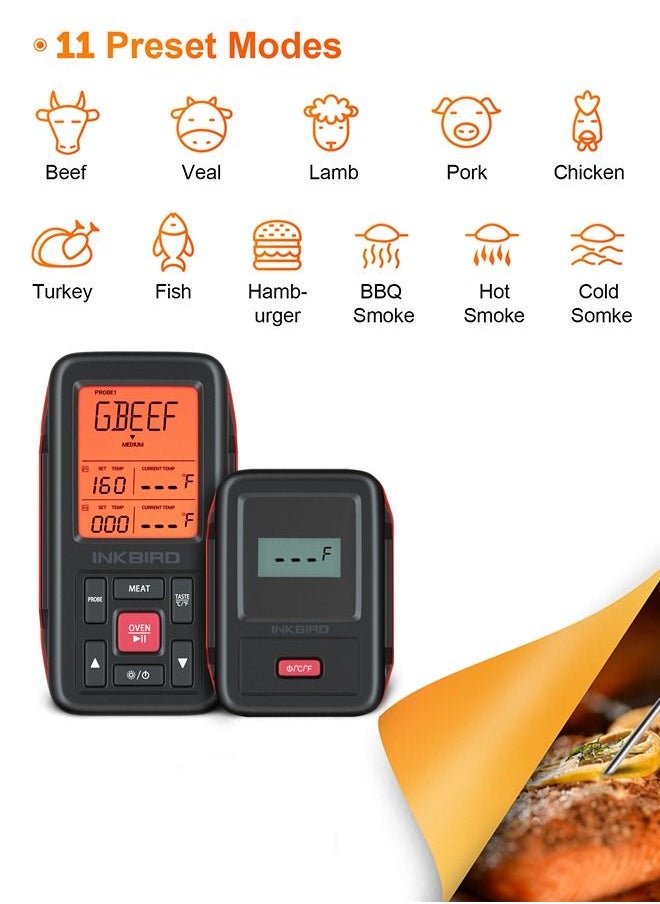 INKBIRD - INKBIRD Food Thermometer BBQ Wireless 150M Remote Meat Thermometer with 2 Meat Probes IRF-2SA Fahrenheit & Celsius Instant Read Digital Thermometer Grill Kitchen Outdoor Cooking Weber Smoker Oven - Image 1