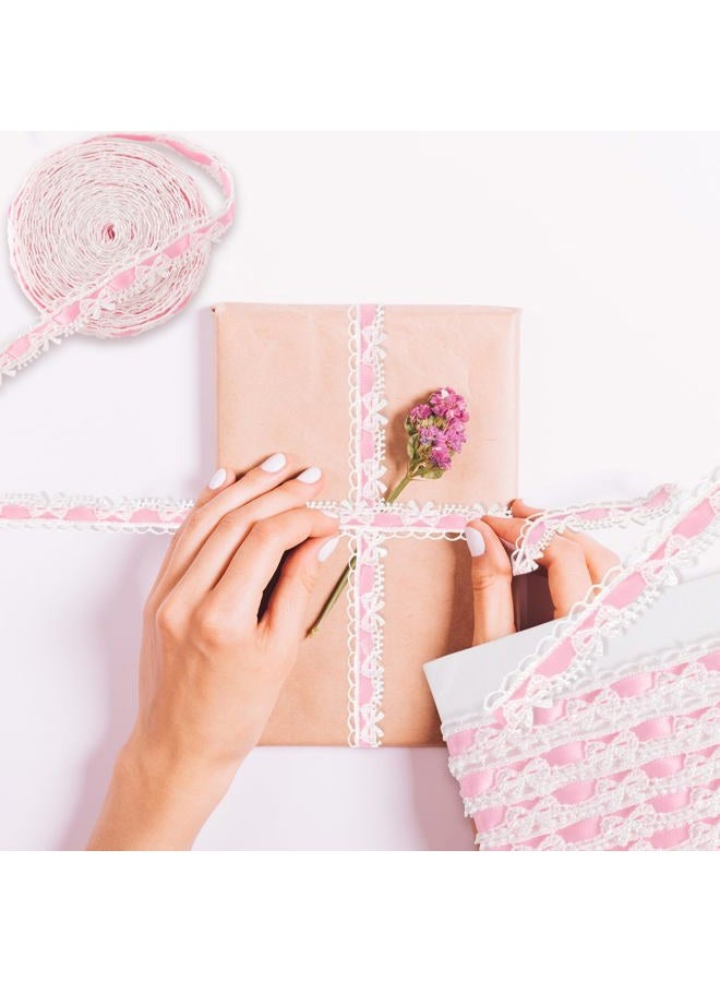 SmallCat 2 Yards Pink Lace Ribbon, Bow Lace for Crafts, Vintage Pink Laces, Stretch Laces Trim for Wrapping, Bouquet Packaging, DIY Crafts, Wedding Decorations, Party Decoration - Image 5