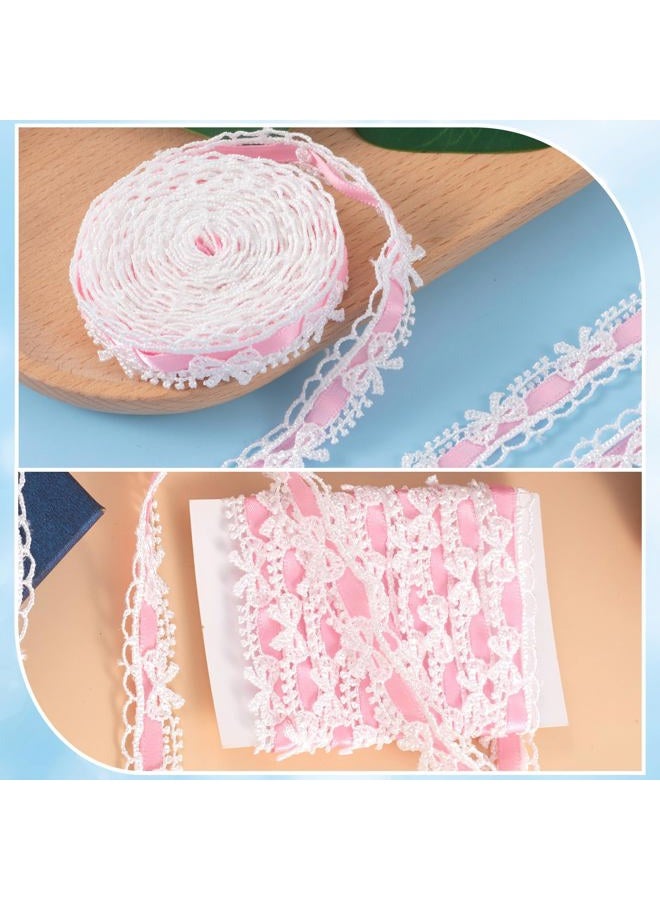 SmallCat 2 Yards Pink Lace Ribbon, Bow Lace for Crafts, Vintage Pink Laces, Stretch Laces Trim for Wrapping, Bouquet Packaging, DIY Crafts, Wedding Decorations, Party Decoration - Image 4