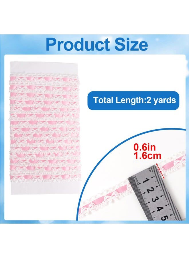 SmallCat 2 Yards Pink Lace Ribbon, Bow Lace for Crafts, Vintage Pink Laces, Stretch Laces Trim for Wrapping, Bouquet Packaging, DIY Crafts, Wedding Decorations, Party Decoration - Image 2
