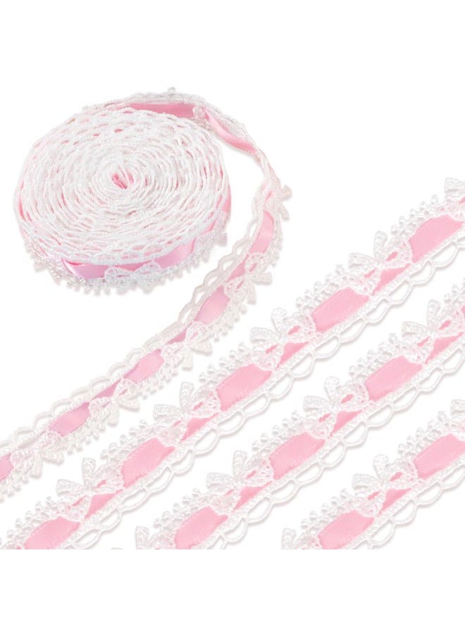 SmallCat 2 Yards Pink Lace Ribbon, Bow Lace for Crafts, Vintage Pink Laces, Stretch Laces Trim for Wrapping, Bouquet Packaging, DIY Crafts, Wedding Decorations, Party Decoration - Image 1