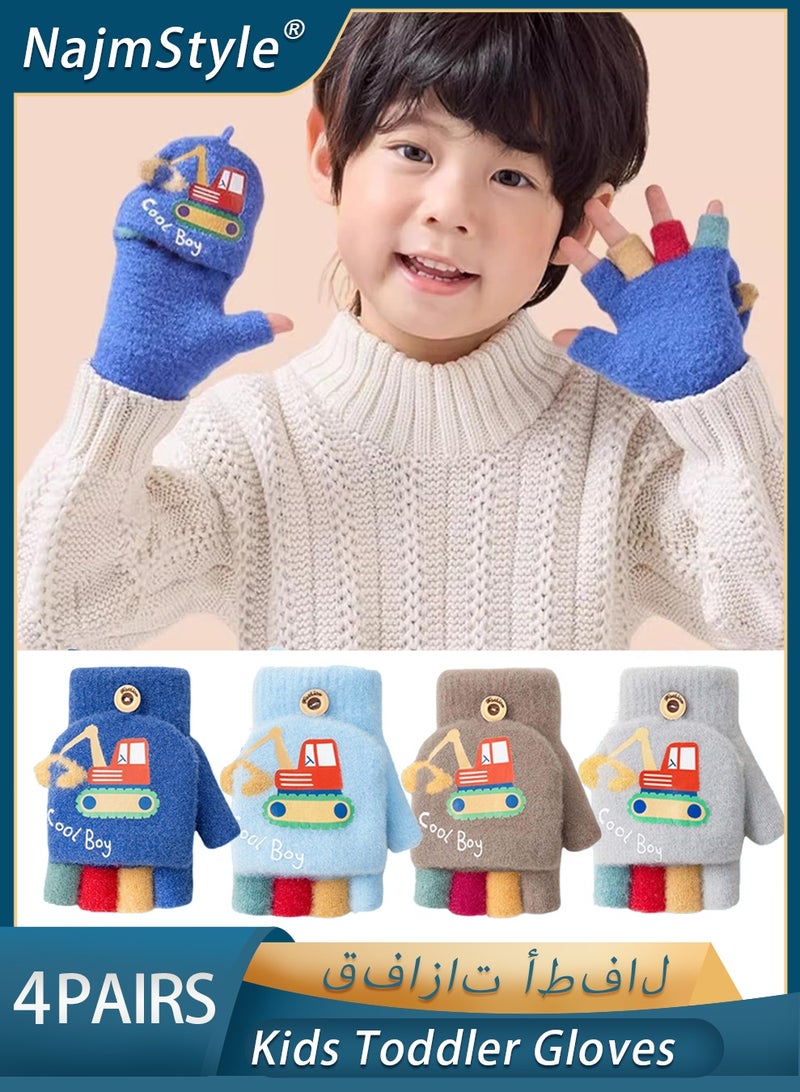 NajmStyle Winter Kids Fingerless Gloves Toddler Finger Mittens Knit Convertible Half Finger Mitten Flap Aged 4-8 - Image 1