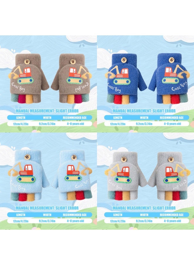 NajmStyle Winter Kids Fingerless Gloves Toddler Finger Mittens Knit Convertible Half Finger Mitten Flap Aged 4-8 - Image 3