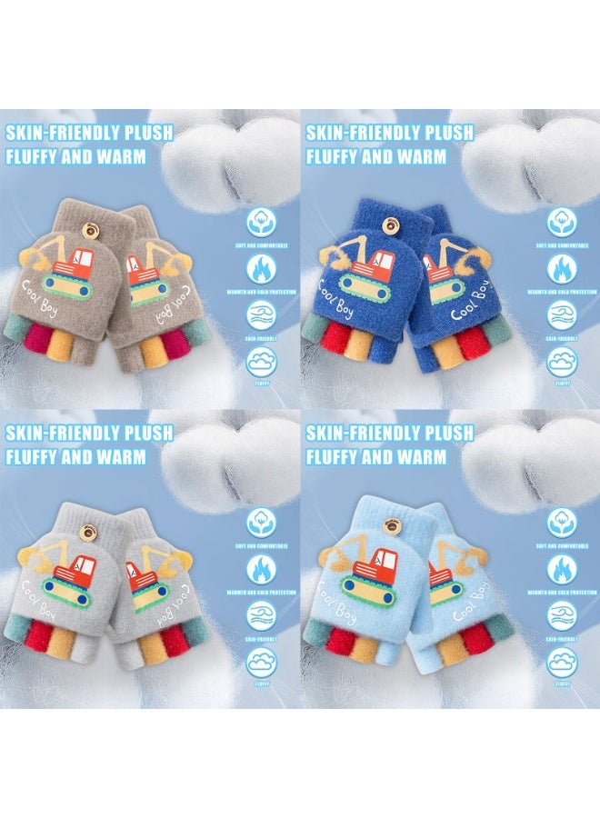 NajmStyle Winter Kids Fingerless Gloves Toddler Finger Mittens Knit Convertible Half Finger Mitten Flap Aged 4-8 - Image 4