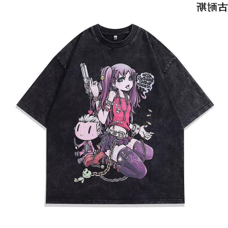 American Fashion Brand Printing Retro Distressed Washed Short Sleeve Loose Joker Hip Hop T-Shirt Loose Trend - Image 3