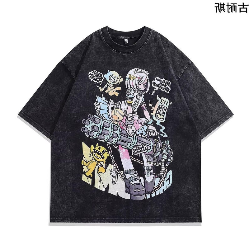American Fashion Brand Printing Retro Distressed Washed Short Sleeve Loose Joker Hip Hop T-Shirt Loose Trend - Image 5