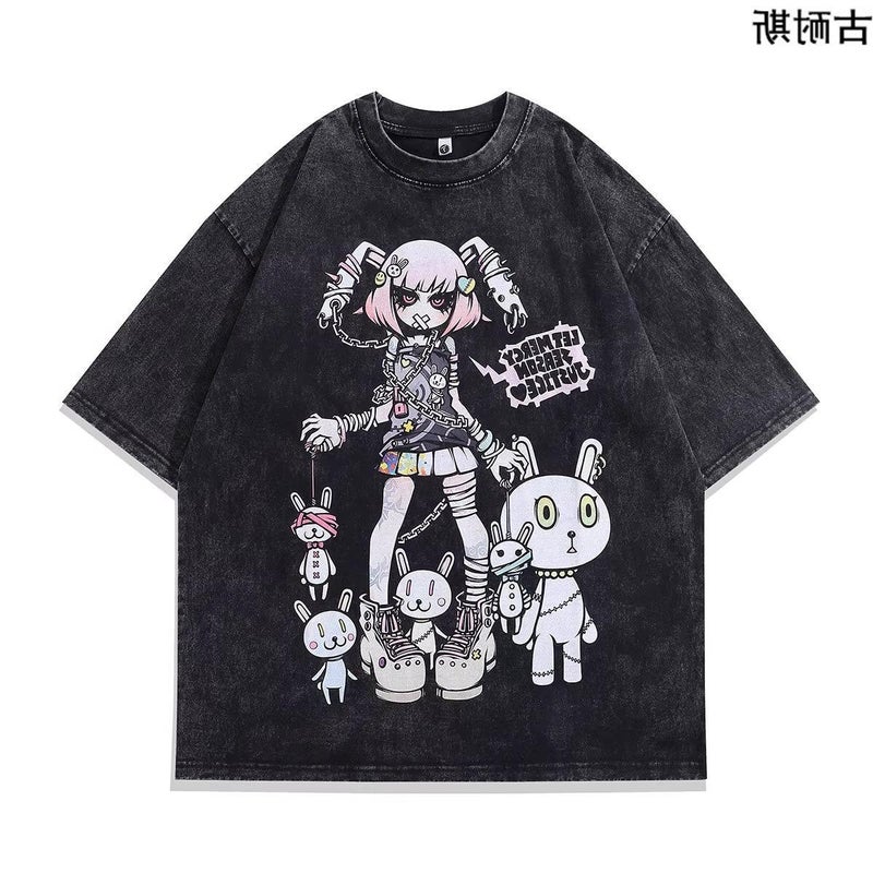 American Fashion Brand Printing Retro Distressed Washed Short Sleeve Loose Joker Hip Hop T-Shirt Loose Trend - Image 4