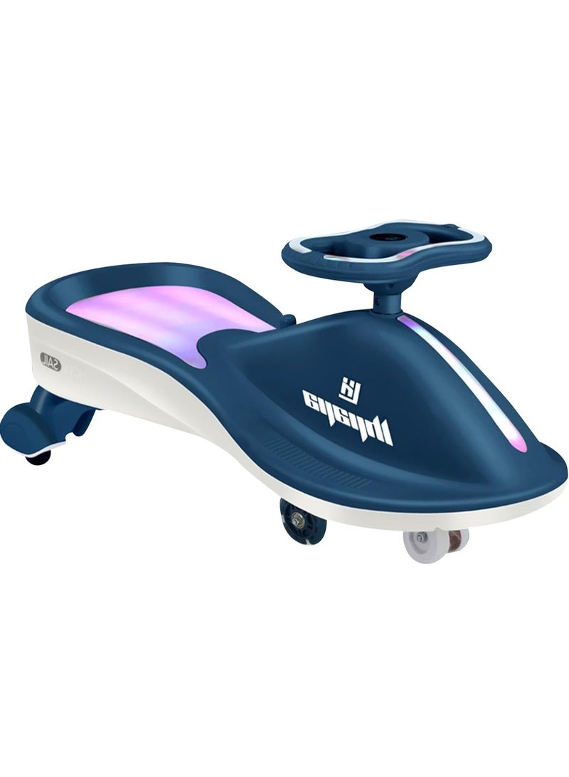 Beauenty Free Swing Car for Kids, LED Light-up Wiggle Car with Music for Indoor Outdoor Play 1-3-6 Years Old Kids Gift (Dark blue) - Image 1