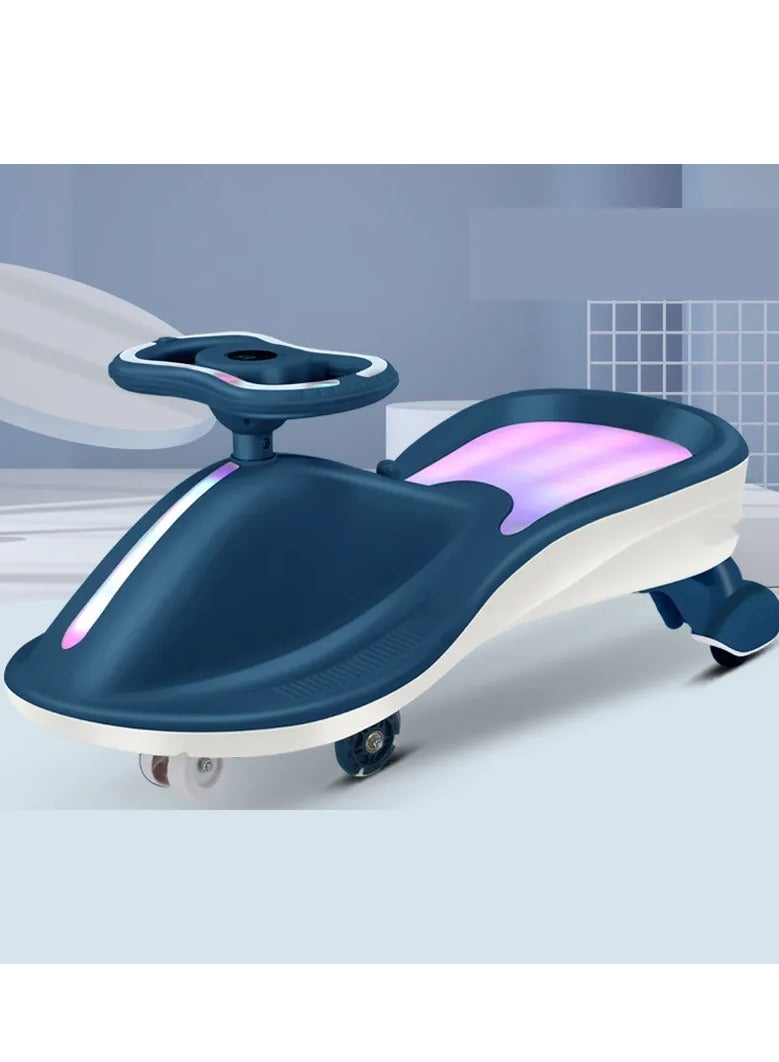 Beauenty Free Swing Car for Kids, LED Light-up Wiggle Car with Music for Indoor Outdoor Play 1-3-6 Years Old Kids Gift (Dark blue) - Image 2